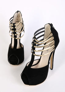 HARTFORD Women's Fashion High Heels Sandals Shoes Gold Stripes Stiletto Shoes - Divine Inspiration Styles
