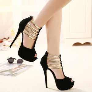 HARTFORD Women's Fashion High Heels Sandals Shoes Gold Stripes Stiletto Shoes - Divine Inspiration Styles