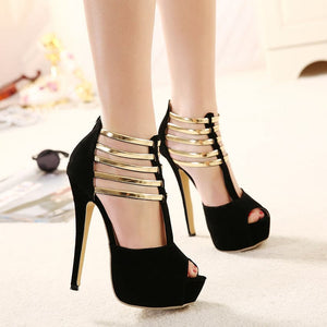 HARTFORD Women's Fashion High Heels Sandals Shoes Gold Stripes Stiletto Shoes - Divine Inspiration Styles