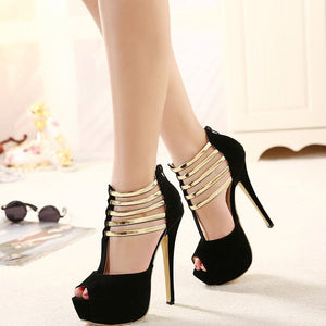 HARTFORD Women's Fashion High Heels Sandals Shoes Gold Stripes Stiletto Shoes - Divine Inspiration Styles