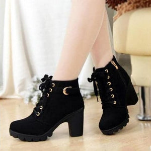 HARTFORD Women's Fashion Velvet Suede Ankle Boots with Lace & Buckle - Divine Inspiration Styles
