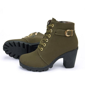 HARTFORD Women's Fashion Velvet Suede Ankle Boots with Lace & Buckle - Divine Inspiration Styles
