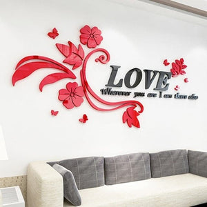 LOVE Flower Design Home Decoration 3D Acrylic Wall Sticker for Home Decor - Divine Inspiration Styles