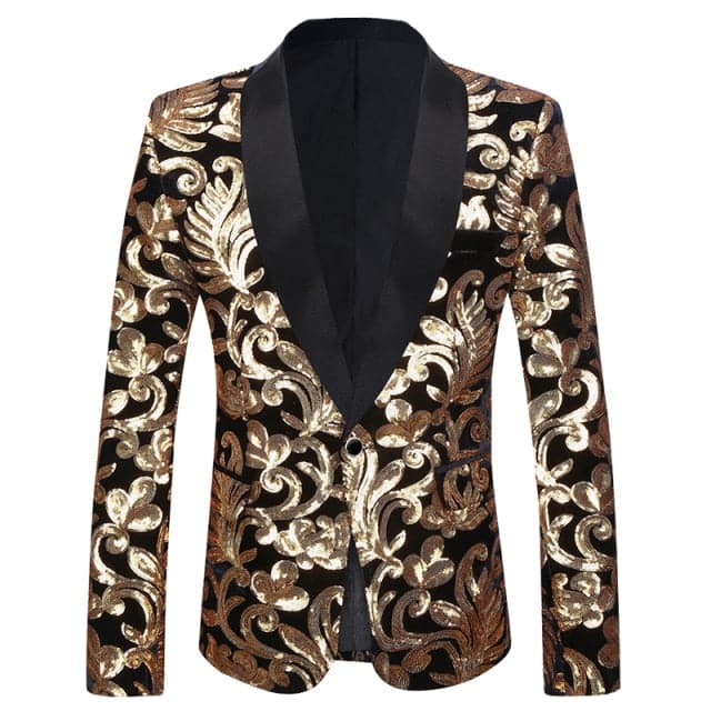 CGSUITS Design Men's Fashion Stylish Shawl Lapel Black & Gold Velvet Blazer Jacket - Divine Inspiration Styles