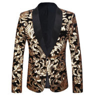 CGSUITS Men's Fashion Stylish Shawl Lapel Black & Gold Velvet Blazer Jacket - Divine Inspiration Styles