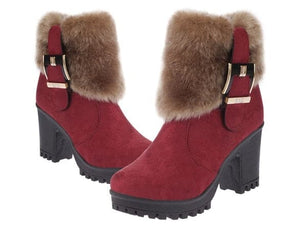 HADARA Design Women's Fashion Plush Fur Ankle Boot Shoes - Divine Inspiration Styles