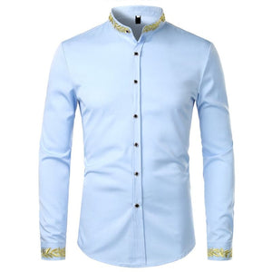 PARKLEES Men's Fashion Luxury Golden Vintage Embroidery Design Dress Shirt - Divine Inspiration Styles