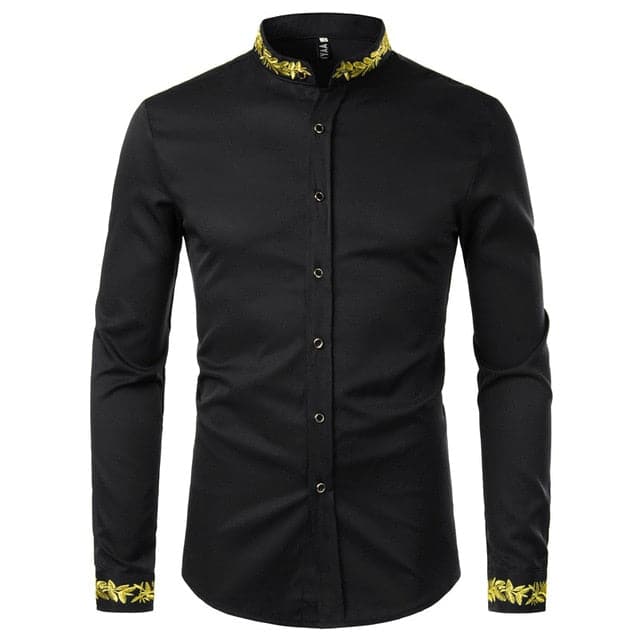 PARKLEES Men's Fashion Luxury Golden Vintage Embroidery Design Dress Shirt - Divine Inspiration Styles