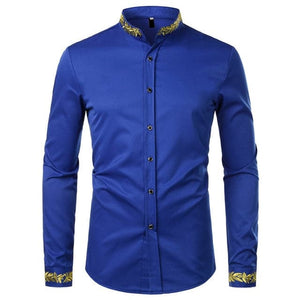PARKLEES Men's Fashion Luxury Golden Vintage Embroidery Design Dress Shirt - Divine Inspiration Styles