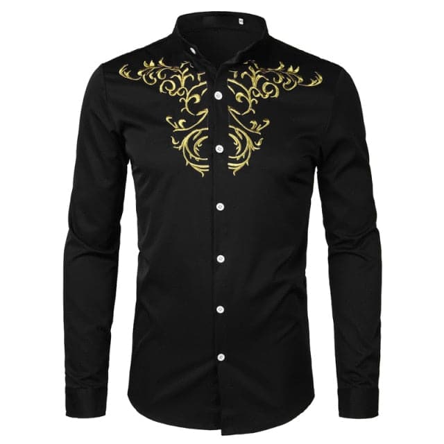 mens dress shirt embroidery designs Mens Rose Embroidery Dress Shirts Long Sleeve Button Down Shirt Wedding  Party Banquet Tuxedo Black US Size S at Amazon Men's Clothing store