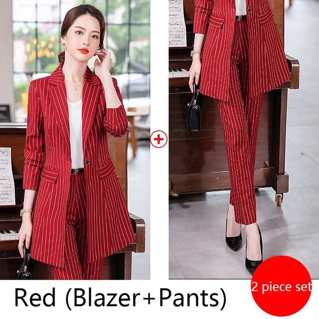 MACKENZIE Design Women's Formal Business Fashion Pinte Stripes Suit Set - Divine Inspiration Styles