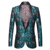 CGSUITS Men's Fashion Luxury Style Jacquard Teal Green Blue Black Blazer Suit Jacket - Divine Inspiration Styles