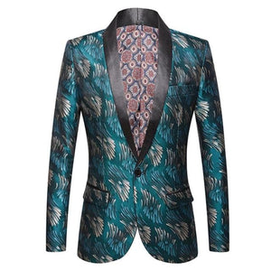 CGSUITS Men's Fashion Luxury Style Jacquard Teal Green Blue Black Blazer Suit Jacket - Divine Inspiration Styles
