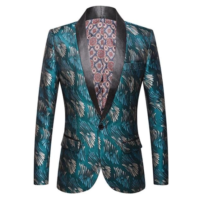 CGSUITS Men's Fashion Luxury Style Jacquard Teal Green Blue Black Blazer Suit Jacket - Divine Inspiration Styles