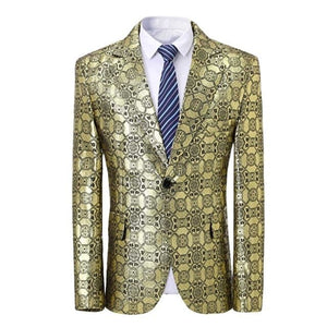CGSUITS Design Men's Fashion Golden Luxury Style Geometric Design Jacquard Blazer Suit Jacket - Divine Inspiration Styles