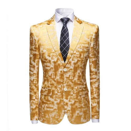 CGSUITS Men's Fashion Luxury Style Abstract Jacquard Golden Yellow Beige Blazer Suit Jacket - Divine Inspiration Styles