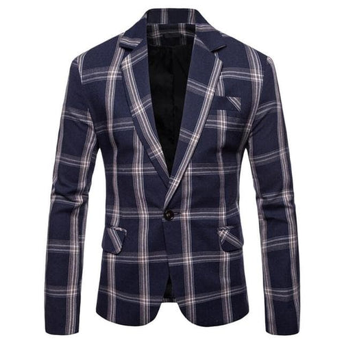 CGSUITS Men's Fashion Luxury Style Plaid Design Jacquard Navy Blue Black Gray Blazer Suit Jacket - Divine Inspiration Styles