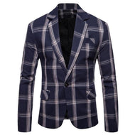 CGSUITS Men's Fashion Luxury Style Plaid Design Jacquard Navy Blue Black Gray Blazer Suit Jacket - Divine Inspiration Styles