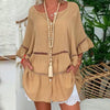 FRANCESCA Design Women's Fashion Solid Cotton Linen Fancy Hollowed V-Neck Blouse - Divine Inspiration Styles