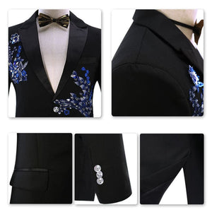 CGSUITS Design Men's Fashion Floral Applique Blazer Suit Jacket & Pant Set - Divine Inspiration Styles