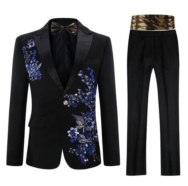 CGSUITS Men's Fashion Floral Applique White Blue Black Blazer Suit Jac ...