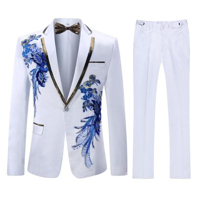 CGSUITS Design Men's Fashion Floral Applique Blazer Suit Jacket & Pant Set - Divine Inspiration Styles