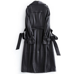 LAUTARO Women's Fashion Premium Quality Long Black Leather Trench Coat - Divine Inspiration Styles