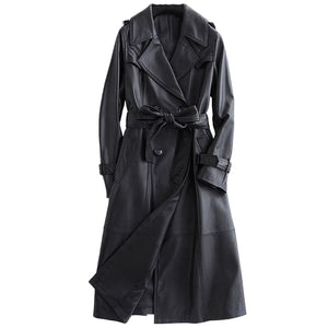 LAUTARO Women's Fashion Premium Quality Long Black Leather Trench Coat - Divine Inspiration Styles