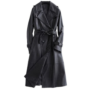 LAUTARO Women's Fashion Premium Quality Long Black Leather Trench Coat - Divine Inspiration Styles