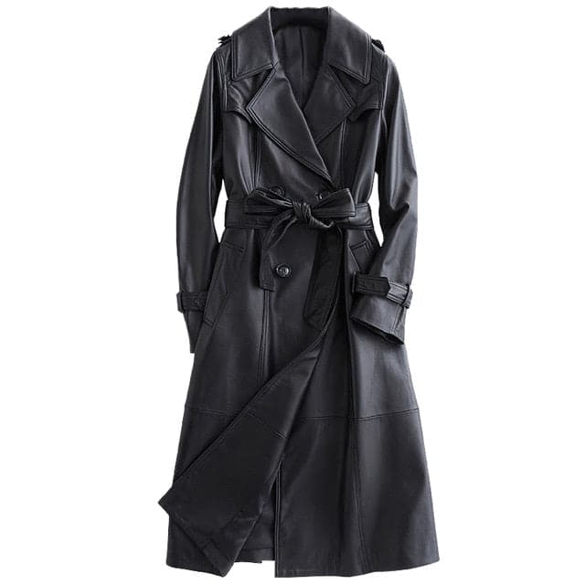 LAUTARO Women's Fashion Premium Quality Long Black Leather Trench Coat - Divine Inspiration Styles