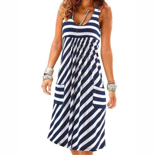 ICELEN Women's Fun Fashion Trendy Summer Sleeveless Stripes Dress - Divine Inspiration Styles
