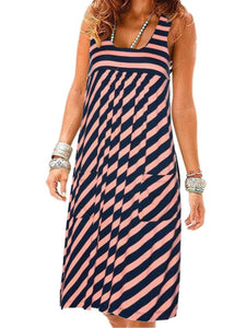 ICELEN Women's Fun Fashion Trendy Summer Sleeveless Stripes Dress - Divine Inspiration Styles