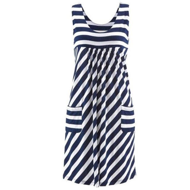 ICELEN Women's Fun Fashion Trendy Summer Sleeveless Stripes Dress - Divine Inspiration Styles