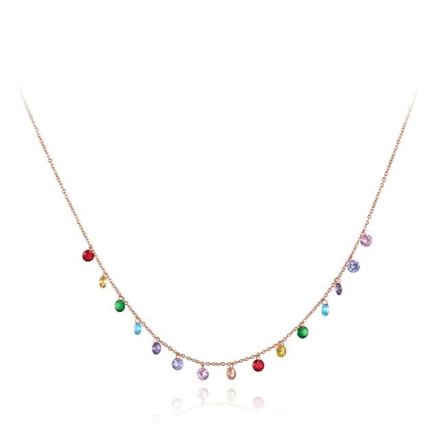 LKR Women's Fine Fashion Trendy Bohemian Style Colorful CZ Necklace - Divine Inspiration Styles