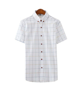 VINCENT Design Men's Trendy Fashion Casual Short Sleeves Plaid Business Dress Shirt - Divine Inspiration Styles