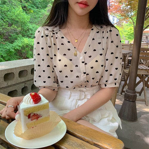 WTS Women's Fashion Heart Shape Printed Top and/or High Waisted White Short - Divine Inspiration Styles