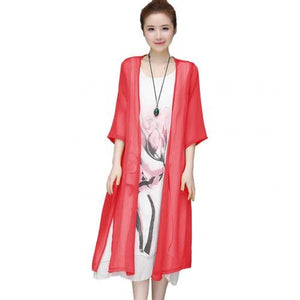 MAYS Women's Fashion Elegant Stylish 2Pcs/Set with Cardigan Vintage Flower Art Print Dress - Divine Inspiration Styles