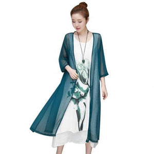 MAYS Women's Fashion Elegant Stylish 2Pcs/Set with Cardigan Vintage Flower Art Print Dress - Divine Inspiration Styles