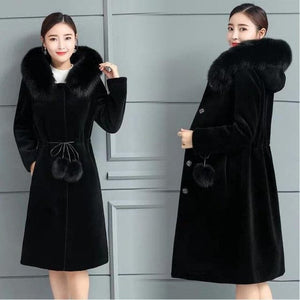 LUGENTOLO Women's Fine Fashion Elegant Faux Fur Coat With Hoody & Tassel Pom-Pom - Divine Inspiration Styles