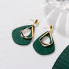 PXM Women's Fashion Stylish Statement Green Geometric Gold Tone Drop Earrings - Divine Inspiration Styles