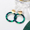 PXM Women's Fashion Stylish Statement Green Geometric Gold Tone Drop Earrings - Divine Inspiration Styles