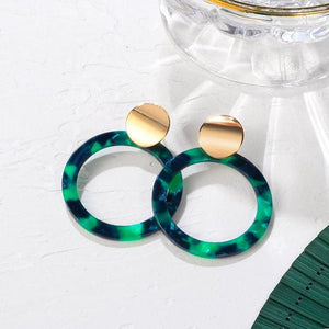 PXM Women's Fashion Stylish Statement Green Geometric Gold Tone Drop Earrings - Divine Inspiration Styles