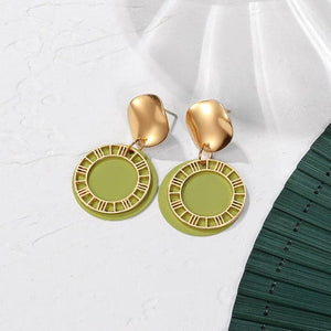 PXM Women's Fashion Stylish Statement Green Geometric Gold Tone Drop Earrings - Divine Inspiration Styles