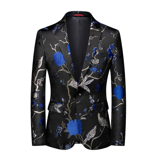 CGSUITS Men's Fashion Luxury Style Floral Embroidery Royal Blue Pink Gold Blazer Suit Jacket - Divine Inspiration Styles