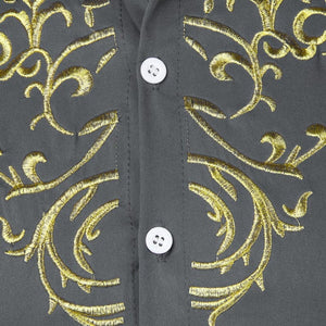 PARKLEES Men's Fashion Luxury Golden Floral Embroidery Design Dress Shirt - Divine Inspiration Styles