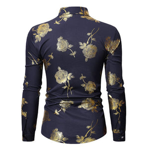 PARKLEES Men's Fashion Premium Quality Golden Rose Floral Embellished Dress Shirt - Divine Inspiration Styles