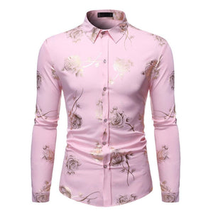 PARKLEES Men's Fashion Premium Quality Golden Rose Floral Embellished Dress Shirt - Divine Inspiration Styles