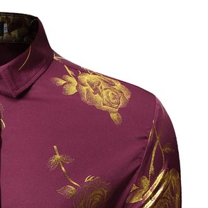 PARKLEES Men's Fashion Premium Quality Golden Rose Floral Embellished Dress Shirt - Divine Inspiration Styles