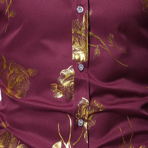 PARKLEES Men's Fashion Premium Quality Golden Rose Floral Embellished Dress Shirt - Divine Inspiration Styles