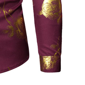 PARKLEES Men's Fashion Premium Quality Golden Rose Floral Embellished Dress Shirt - Divine Inspiration Styles